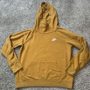 Nike Sportswear Essential Funnel Neck Hoodie Womens S Mustard Gold Fleece